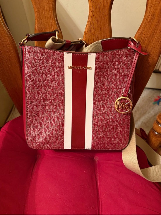Michael Kors Handbags - Michael Kors Red and White Signature Stripe Crossbody